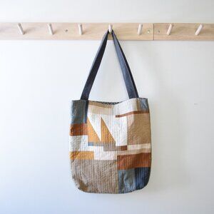 Earth tone quilted cotton tote bag